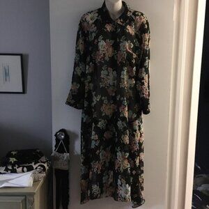 ZARA Black Floral Chiffon Maxi Shirt Dress
